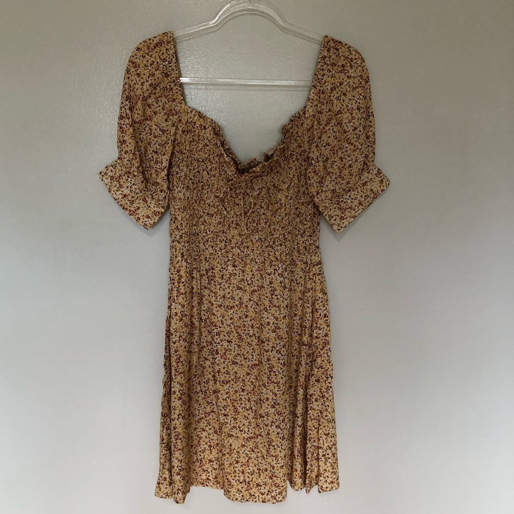 Faithfull the Brand Yellow Floral Puff Sleeve Mini Dress